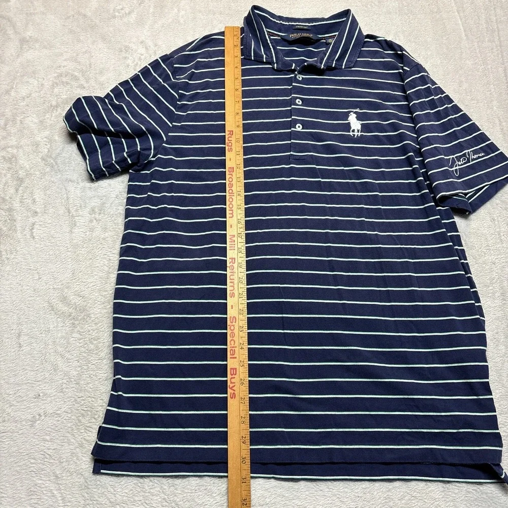 Ralph Lauren Polo Golf Shirt Mens L Justin Thomas Big Pony‎ AJGA Striped Blue